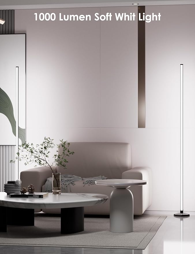 RGB Corner Floor Lamp, 65" Color Changing LED Floor Lamp Bluetooth APP Remote Control Music Sync Modern Standing Lamp 16 Million DIY Colors with Heavy Base for Living Room Bedroom GameRoom