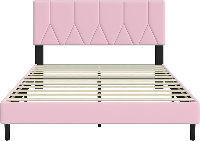 Queen Size Bed Frame, Platform Bed Frame with Velvet Upholstered Headboard, Queen Upholstered Mattress Foundation with Strong Wooden Slats, No Box Spring Needed, Noise Free, Easy Assembly