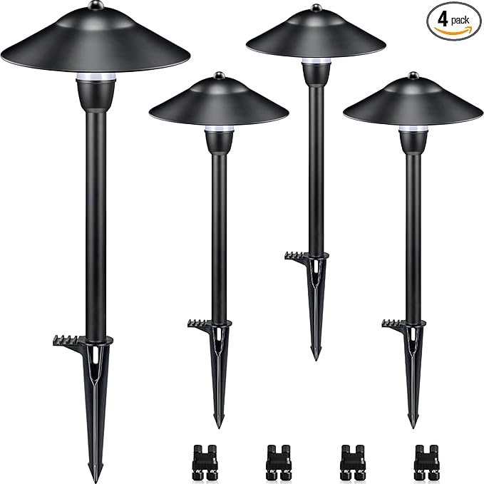 SUNVIE Low Voltage Pathway Lights LED Landscape Lights Low Voltage 3W 12-24V 3000K Landscape Lighting Cast-Aluminum Waterproof Landscape Path Lights for Yard Walkway Garden ETL Listed Cord, 4 Pack