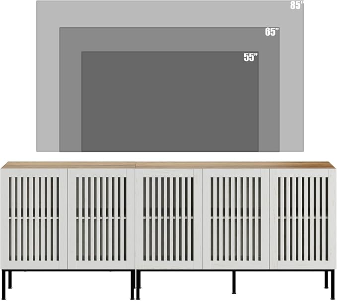 Farmhouse TV Stand for TVs up to 85 inch, 2 in 1 Entertainment Center TV Console with Storage Cabinets and Metal Base,Media Console for Living Room, Antique White