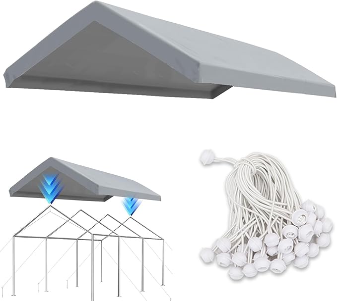 10' x 20' Carport Replacement Canopy Cover for Carport Frame Garage Top Tarp Shelter Tent Party Heavy Duty (Only Top Cover, Frame is not Included) (Gray, 10' x 20')
