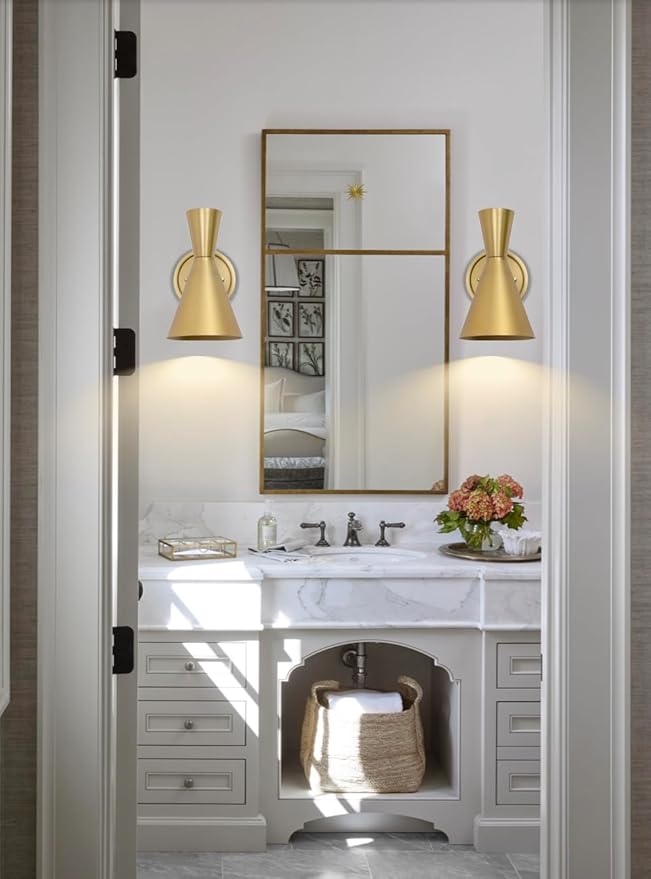 HEQIQEH Adjustable Modern Battery Powered Wall Sconces Light Set of 2 with Flared Funnel Metal Shade, 13 RGB Remote Control Dimmable Wall Mounted Lamp for Galleries, Hallway, Bedroom, Hotels