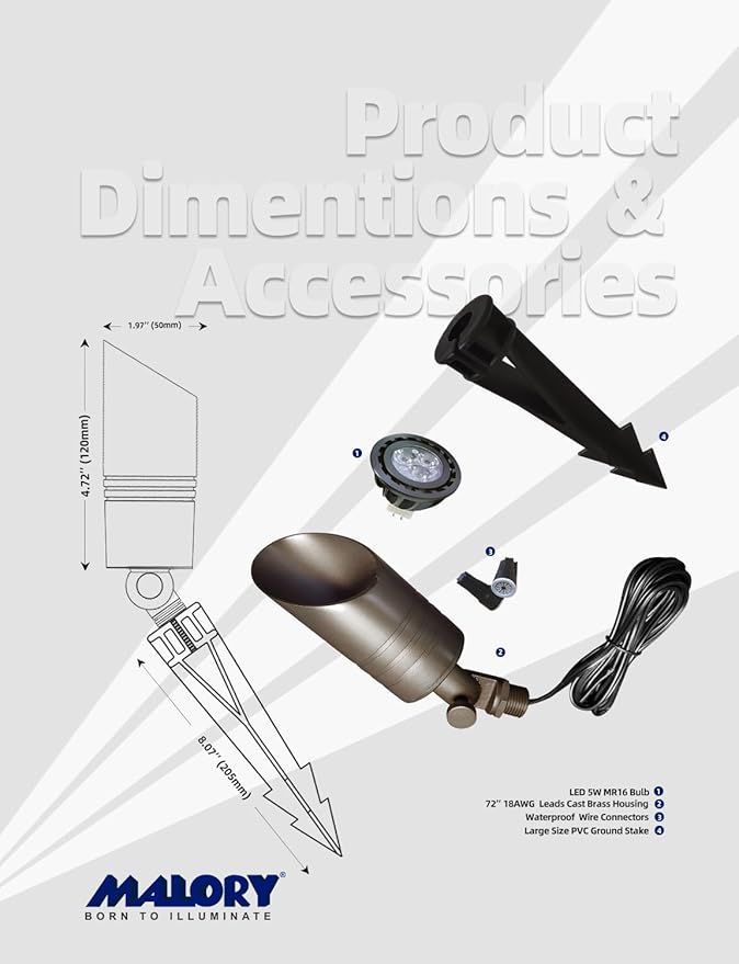 MALORY Brass Landscape Spot Lights,12V AC/DC Low Voltage LED Landscape Lighting,Waterproof Spot Up Light for Garden,Patio and Yard (S05-Bronze, 4-Pack with Bulb)