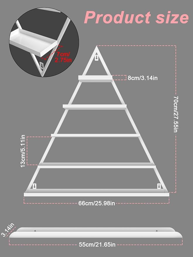 EBANKU 10PCS Nail Polish Racks 5 Tiers Nail Polish Shelf for Wall Triangular Display Rack Cosmetic Display Cases Lipstick Perfume Wall Shelf Essential Oil Organizers for Home Spa Nail Salon(White)