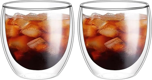 8oz Glass Coffee Mugs Set of 2, Double Walled Espresso Cups for Latte Cappuccino Cocoa Milk Cafe Juice, Clear Glass Tea Cup Set Glassware Gift for Christmas Birthday