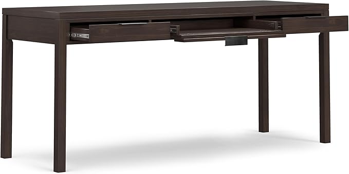 SIMPLIHOME Hollander Desk - 72-Inch Wide Solid Wood Writing Desk in Warm Walnut Brown, Contemporary Modern Home Office Computer Table for Study with 2 Drawers and Flip-Down Keyboard Tray