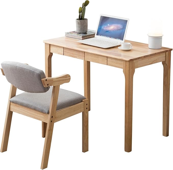 Solid Wood Desk, Gaming Study Home Office Desks for Work, Student PC Desk for Bedroom, Small Computer Desk for Small Spaces, Easy to Assemble (Wood Color, 39inch)