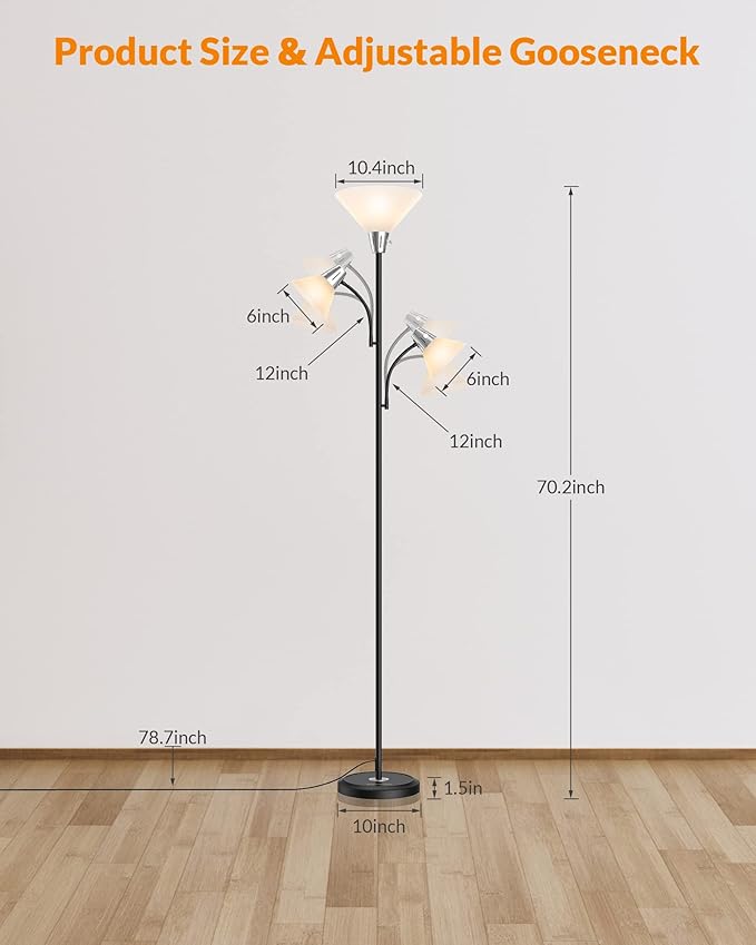 LEPOWER Floor Lamp, Standing Lamp with Replaceable 3000K Energy-Saving, Lamp for Living Room with Adjustable Reading Lights, Modern Bright Floor Lamp for Bedroom, Living Room, Office