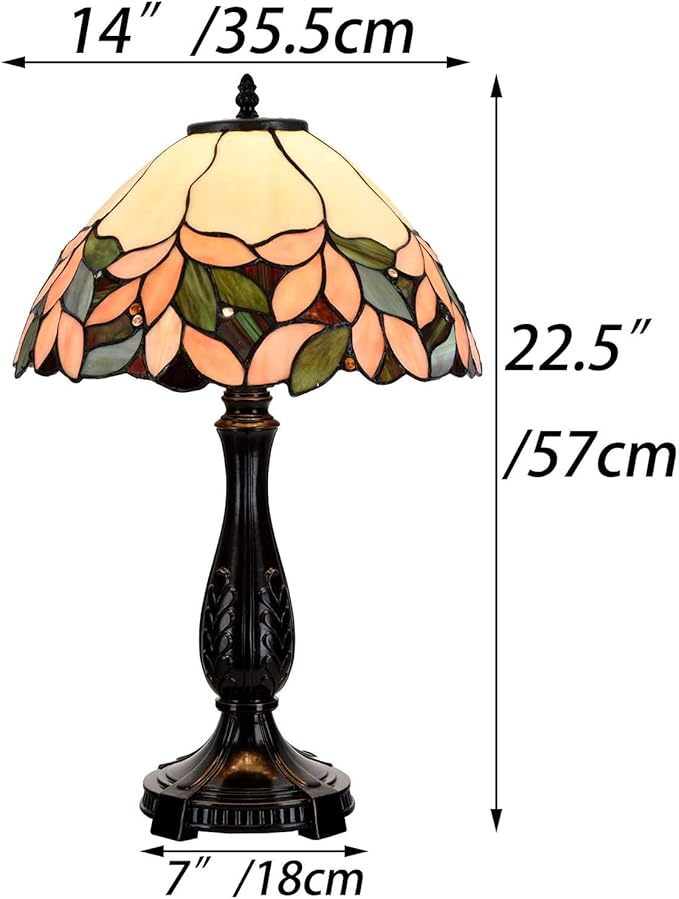 Bieye L10805 Pink Wisteria Tiffany Style Stained Glass Table Lamp, 14" W x 22.5" H