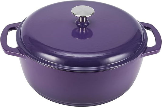 Amazon Basics Cast Iron Dutch Oven Pot with Lid, Enameled, Round, Dual Handles, Heavy-Duty, Medium, 6-Quart, Purple