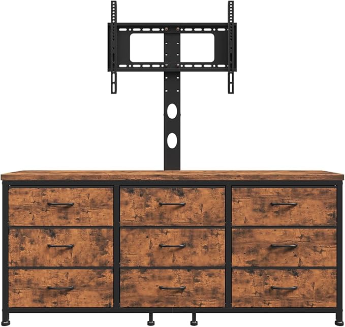 TV Stand with Mount for 32/55/65/75/85 inch TVs, Entertainment Center with 9 Fabric Drawers Dresser Storage, Height Adjustable Media Console