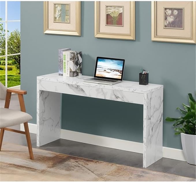 Convenience Concepts Northfield Hall Console Table 48" - Modern, Minimalist Narrow Sofa Display Accent for Contemporary Living Room, Entryway, or Hallway, White Faux Marble