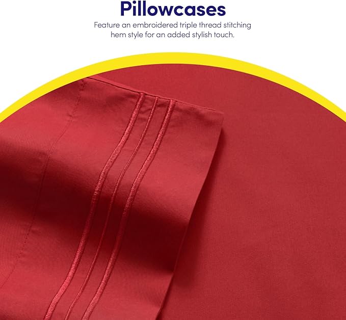 1500 Supreme Collection King Sheet Sets Red - Luxury Hotel Bed Sheets and Pillowcase Set for King Mattress - Extra Soft, Elastic Corner Straps, Deep Pocket Sheets, King Red