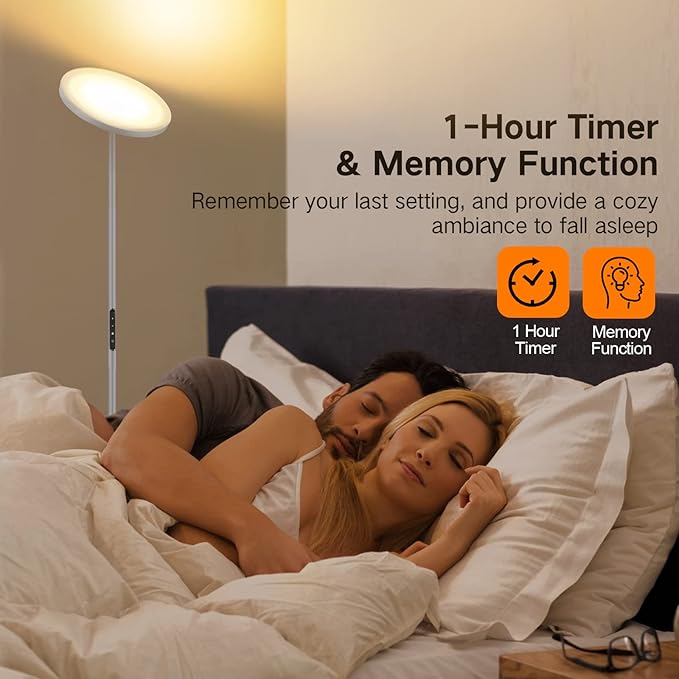 OUTON Floor Lamp, 30W/3000LM LED Modern Torchiere Sky Lamp, Super Bright Dimmable Standing Tall Lamp with 4 Color Temperatures, Remote Touch Control, Timer for Living Room Bedroom Office, Silver Grey