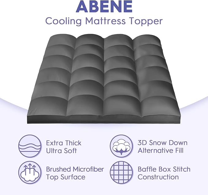 ABENE Mattress Topper Twin for Back Pain Relief, Extra Thick Mattress Pad Pillowtop, Soft Mattress Protector Cover with 8"-21" Deep Pocket, Overfilled Down Alternative Filling (Gray, Twin)