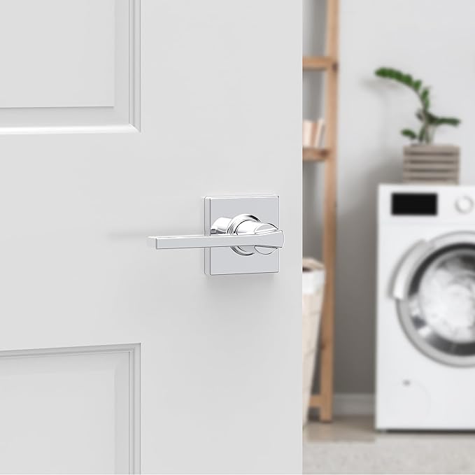 Kwikset Casey Interior Passage Door Handle, Lever For Closet and Hallway Doors, Reversible Non-Locking Handle Lever, Polished Chrome