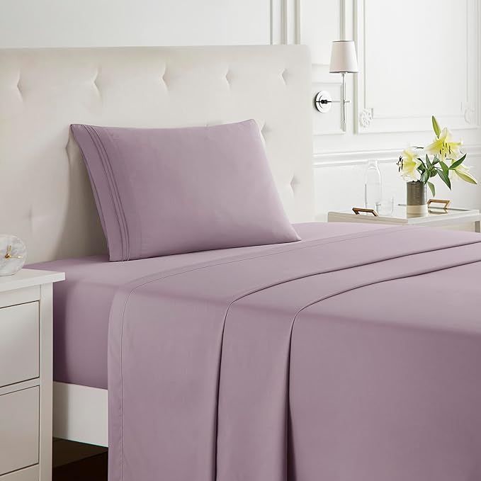 Clara Clark Bed Sheets, Premier 1800 Series Bed Sheet Set, Deep Pocket, Wrinkle, Fade, Stain Resistant, Luxury Soft Bedding Sheets & Pillowcases, Twin, Dusty Purple