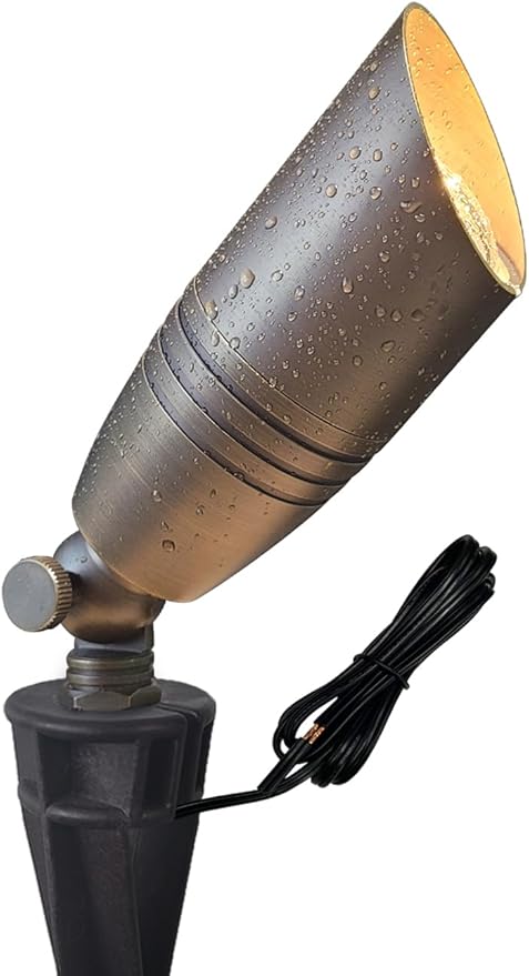 MALORY Brass Landscape Spot Lights 1-Pack Without Bulb(S02), Low Voltage 12V AC/DC Outdoor Spotlights for Yard,Landscape Lighting for Garden and Patio,PVC Ground Stake and Wire Connector Included