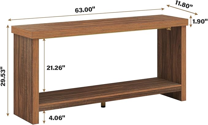 63 Inches Narrow Console Table, 2-Tier Long Sofa Tables Behind Couch Table, Farmhouse Foyer Tables for Entryway, Hallway, Living Room, Rustic Brown