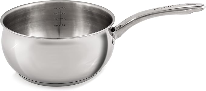 BergHOFF Belly Shape 18/10 Stainless Steel 8 Inches Saucepan 3.2qt., Glass Lid, Fast, Evenly Heat, Induction Cooktop Ready