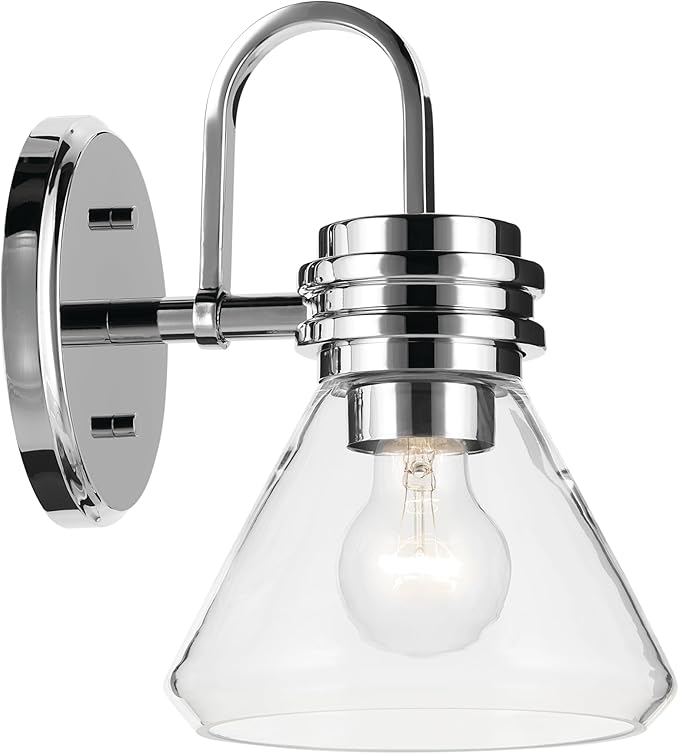 Kichler Farum 7.25" 1-Light Wall Sconce with Clear Glass in Chrome, for Fireplace, Kitchen, Bedroom, Hallway, or Vanity, (7.25" W x 9.5" H) 55153CHCLR