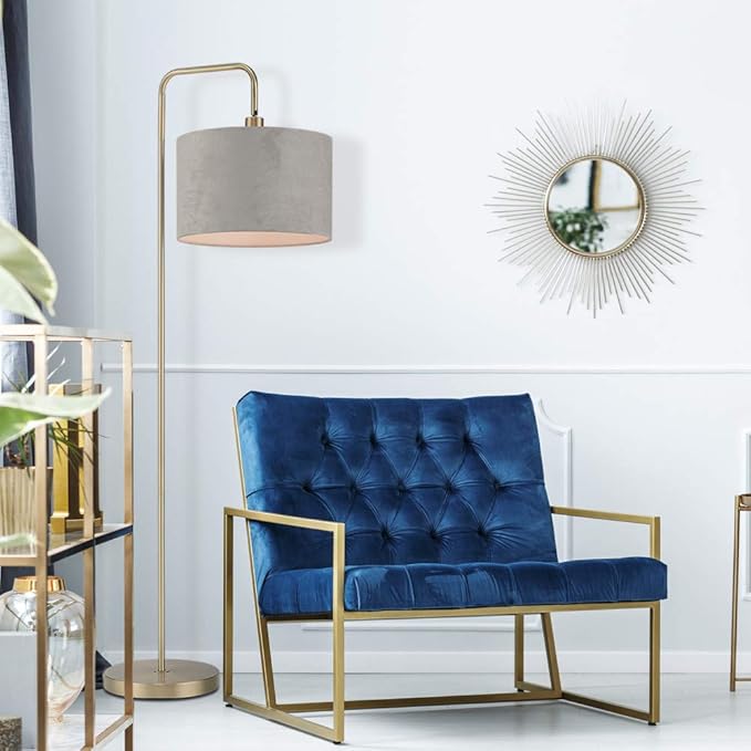 Globe Electric 67398 Barden 58" Floor Lamp, Brass, Light Gray Velvet Shade, On/Off Socket Rotary Switch