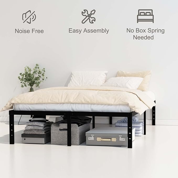 Full Size Bed Frame No Box Spring Needed, 16 Inch Heavy Duty Metal Platform Bed Frame Full Support Up to 3000 lbs, Easy Assembly, Noise Free, Black