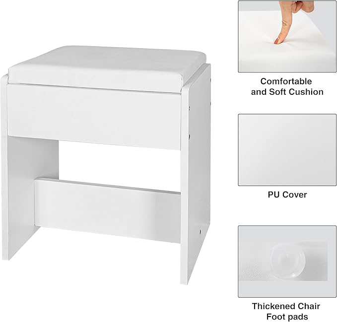 KAMABOKO Vanity Desk with Mirror, LED Lights and Power Outlet, Makeup Vanity Table with 2 Drawers and 6 Storage Shelves, Dressing Table for Bedroom Dressing Room (White)