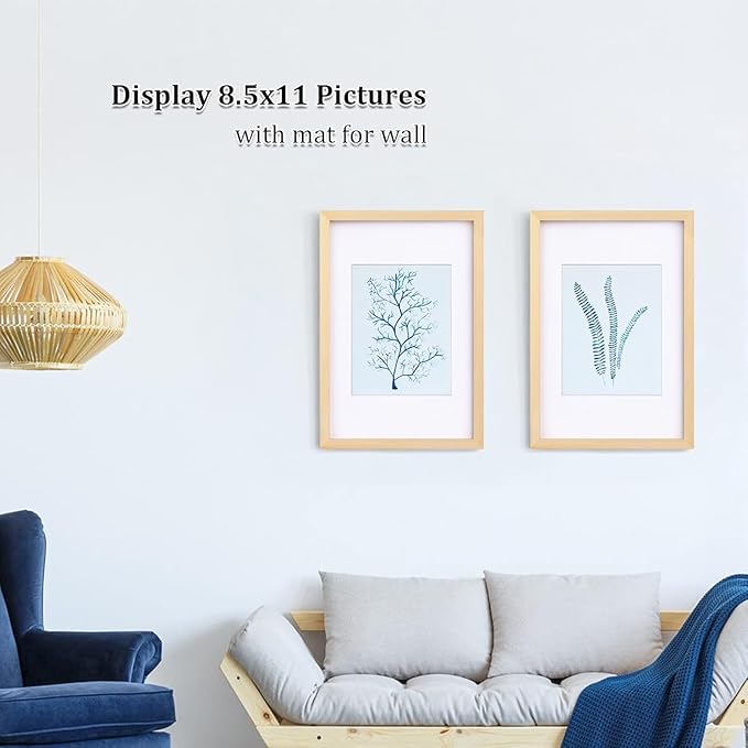 Egofine 12x18 Solid Wood Picture Frame, Made of Solid Wood Covered by Plexiglass 8.5x11 with Mat 12x18 without Mat, Poster Frame for Wall Mounting Photo Vertically or Horizontally, Natural Wood