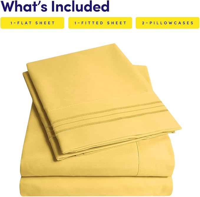 1500 Supreme Collection Twin Sheet Sets Yellow - 3 Piece Bed Sheets and Pillowcase Set for Twin Mattress - Extra Soft, Elastic Corner Straps, Deep Pocket Sheets, Twin Yellow