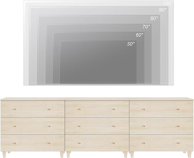 WAMPAT TV Stand Dresser for 100+ Inches TVs, 3-in-1 Wood Media Console Table with 9 Drawers, Modern Highboy Entertainment Center with Storage for Living Room Bedroom, Natural Oak