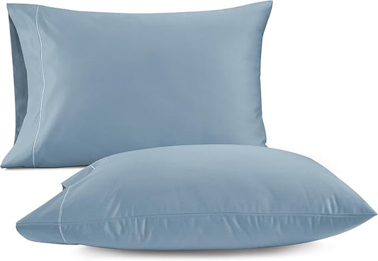 Lane Linen 100% Egyptian Cotton Pillow Cases Queen Size Set of 2 (20"x30") - 1000 Thread Count Cotton Pillowcases - Soft Queen Size Light Blue Pillow Cases Set of 2 - French Blue
