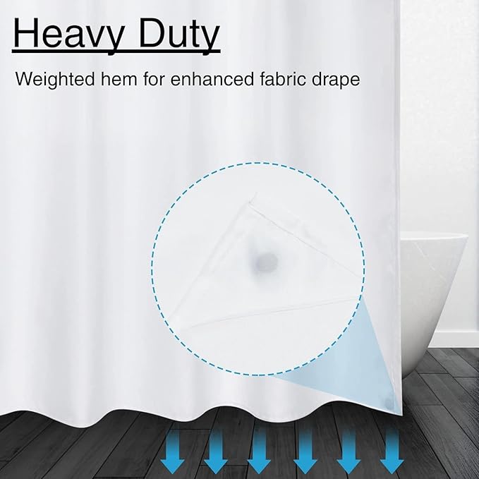 No Hook Shower Curtain with Snap in Liner, White Heavy Duty See Through Window Waterproof Machine Washable Bathroom Curtain 71" W x 74" L (Pack of 1)
