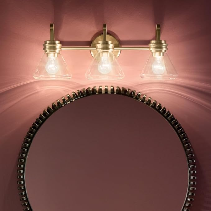 Kichler Farum 26" 3-Light Vanity Light with Clear Glass in Champagne Bronze, for Single or Double Vanity, Over a Mirror, Powder Room, Bathroom, (26" W x 9.5" H) 55155CPZCLR