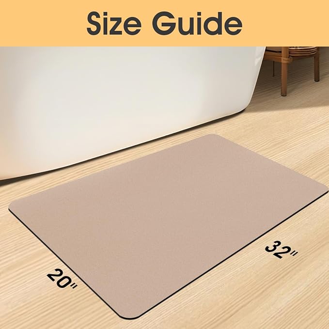Ultra Thin Non-Slip Bath Mat Fit Under Door, Upgrade Backing Non Slip Bath Mat, Quick Dry Ultra Absorbent Bathroom Rugs, Machine Washable Bath Mats for Bathroom, Bathtub & Kitchen, Taupe, 32"x20"