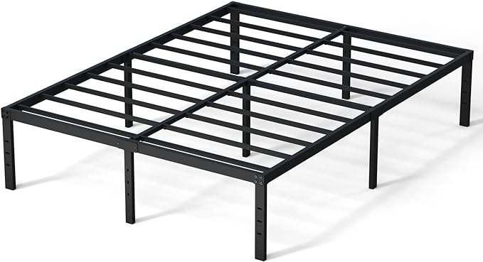 16 Inch Queen Bed Frame No Box Spring Needed, Heavy Duty Metal Queen Platform Bed Frame Support Up to 3000 lbs, Easy Assembly, Noise Free, Black