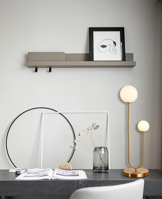 Mid Century Gold Globe Table Lamp Modern U-Shape 2-Light Desk Table Light with Milk White Glass Shade Metal Base Nightstand Lamp for Bedroom Bedside,G9 Bulb(Not Included)