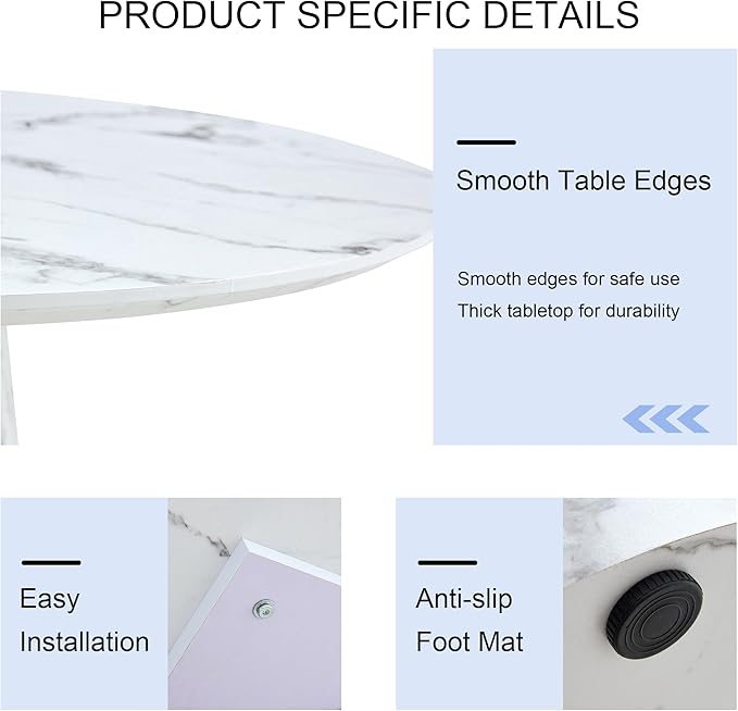 45 Inch Round Dining Table Set for 4, 5 Piece Kitchen Table and Chairs Set, White Faux Marble Table Top, Small Space Dining Set for Apartment or Dining Room