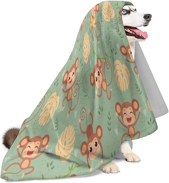 Wild Cute Animals Monkey Throw Blanket, Flannel Fleece Bed Blanket, Super Soft Cozy Fuzzy Plush Blankets for Couch Sofa Office Traveling Kids Bedroom Adults Living Room All Season, 80"x60"