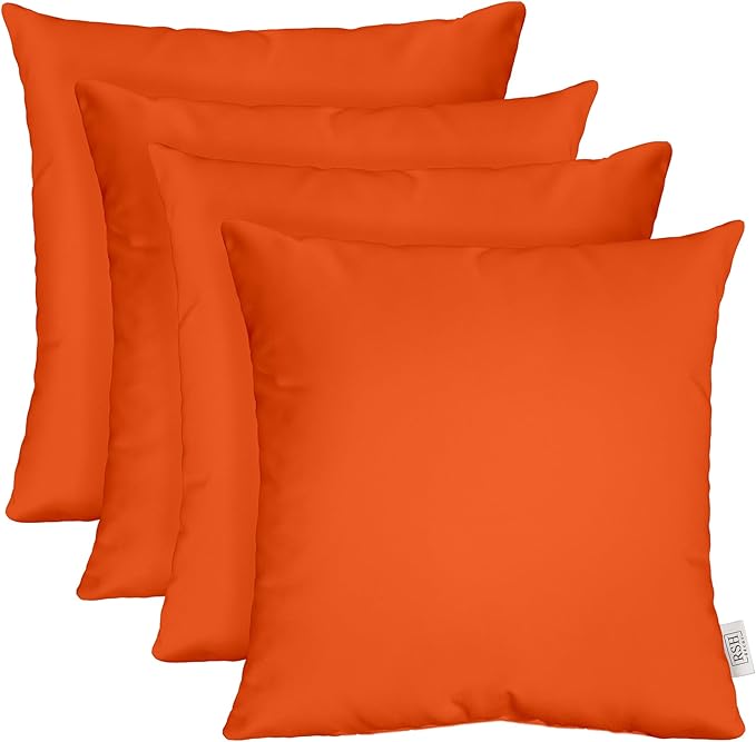RSH DECOR: Sunbrella Square Throw Pillows Set of 4 | 20" x 20" | Water and Fade-Resistant Performance Fabric | Outdoor Pillow Covers with Down-Alternative Inserts | Canvas Melon