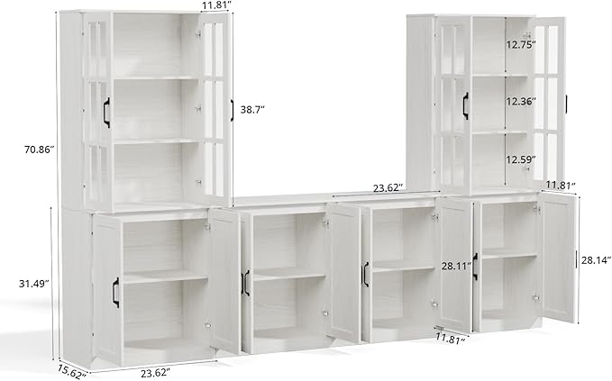 VOWNER 95" TV Stand for TVs up to 75", 4-Piece TV Hutch with Cabinets, Entertainment Center with Bookshelves, Modular TV Console for Living Room, 2D+2H (White)