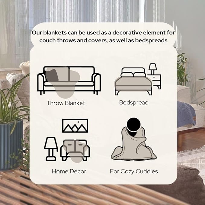 Dalisa 100% Organic Turkish Cotton Throw Blanket - GOTS Certified, Cozy - Perfect for Couch, Bed, and Home Decor - Boho Vintage Knit Alina (Birch, 50x60)