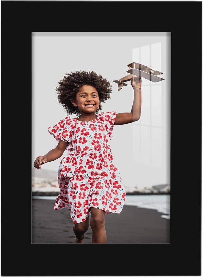 Renditions Gallery 5x7 inch Picture Frame High-end Modern Style, Made of Solid Wood and High Definition Glass Ready for Wall and Tabletop Photo Display, Black Frame