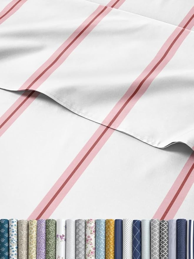 Striped Sheets - Red & White Striped Sheets - 1 Flat & 1 Fitted & 1 Pillowcase w/ Deep Pockets – Wrinkle & Fade Resistant - Soft, Breathable and Cooling – Luxury Pinstripe Bedding - Twin Size Bed Set