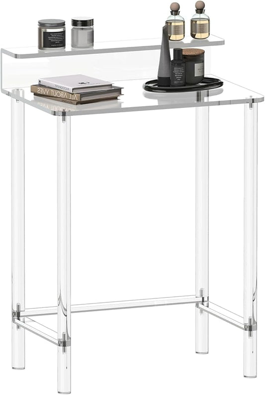 Eglaf Acrylic Small Vanity Desk - 23.6'' L x 15.8'' W x 33.9'' H - Modern Makeup Vanity Table with Desktop Stand - Acrylic Makeup Table Dressing Table for Small Spaces, Bedroom, Cloakroom (Clear)