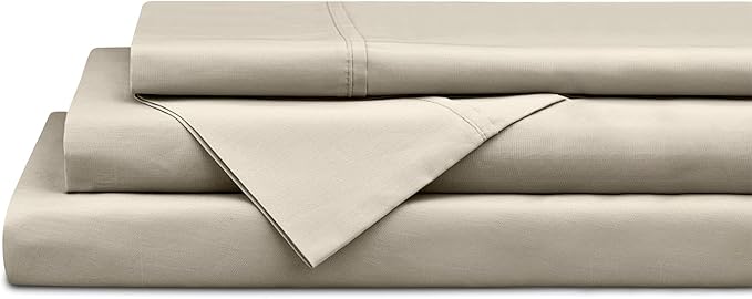 Linen Home 100% Cotton Percale Sheets Twin Size,Light Taupe, Deep Pocket, 3 Pieces Set - 1 Flat, 1 Deep Pocket Fitted Sheet and 1 Pillowcase, Crisp Cool and Strong Bed Linen