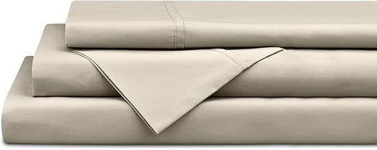 Linen Home 100% Cotton Percale Sheets Twin Size,Light Taupe, Deep Pocket, 3 Pieces Set - 1 Flat, 1 Deep Pocket Fitted Sheet and 1 Pillowcase, Crisp Cool and Strong Bed Linen