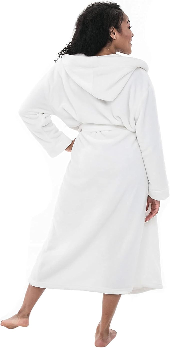 Alexander Del Rossa Womens Robe, Long Plush Bathrobe with Hood, Hooded Robes for Women Plus Size Bath Robe