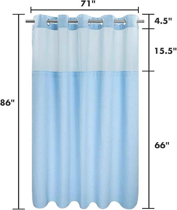 River Dream Sky Blue Fabric Shower Curtain Set, Cotton Blend, Waffle Weave, with Snap in Replacement Liner，71 x 74 inches