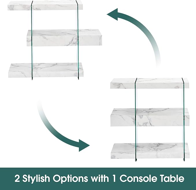 ivinta Glass Console Table with Storage Shelves, 3-Tier Modern Entryway Table with Hidden Drawer for Living Room Hallway or Entrance, 5104 (White, 39")